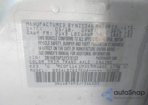 2018 Nissan Sentra S from USA, damaged, VIN 3N1AB7AP3JY316103